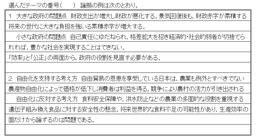 大きな政府･小さな政府，農業･食料問題についての想定解答例